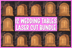 12 Wedding Table Numbers SVG Laser Cut Stand Design Product Image 1