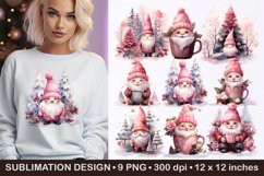 Watercolor Pink Christmas Gnome- Christmas Gnomes Bundle Product Image 1
