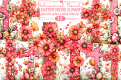 Whimsical Floral easter cross clipart Watercolor Png Product Image 1