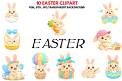 Easter Bunny Clipart Set Cute Spring PNG SVG JPG Product Image 2