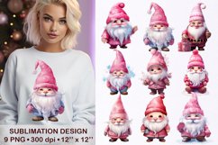 Watercolor Pink Christmas Gnome- Santa Gnome Bundle Product Image 1
