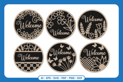 Welcome Round Sign Lasercut - Floral SVG Product Image 1