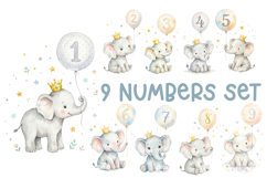 Elephant Baby Numbers PNG for Birthday, Nursery Design Product Image 1