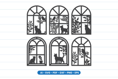 Cat and Bird Window Scene Laser Cut SVG Bundle Product Image 1