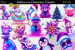 Iridescent Christmas Clipart|Neon Glitter Christmas Bundle Product Image 1