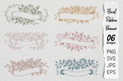 Rose Floral Ribbon Banners SVG PNG Product Image 1