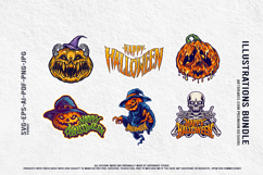 Cursed Pumpkin Faces And Haunted Skeleton Halloween Vector Product Image 3