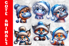 Cute Winter Animals Clipart Bundle, Funny Animals Prints Product Image 10