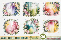 Watercolor Floral Frame Clipart SVG PNG Bundle Product Image 1
