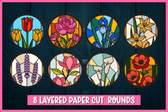 8 Layered Flowers Stained Glass SVG | 3D Paper Cut Floral Product Image 1