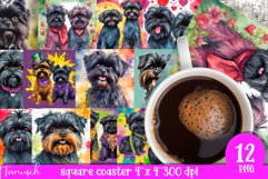 watercolor affenpinscher square coaster sublimation bundle Product Image 1
