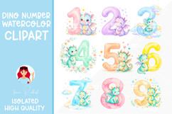 Dinosaur Number 1-9 Watercolor Clipart, Baby nursery design Product Image 2
