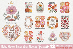 Boho Retro Flowers with Quotes SVG PNG Bundle Product Image 1