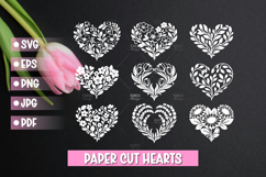 9 Paper Cut Floral Heart , Paper Cut Heart SVG Product Image 1
