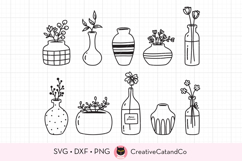 black and white flower vases drawing svg png clip art