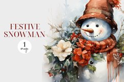 Watercolor Festive Snowman PNG, Christmas Sublimation Design Product Image 1
