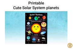 Printable Cute Solar System planets poster wall art decor Product Image 1