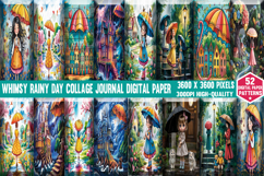 Whimsy Rainy Day Collage Journal Digital Paper Background pn Product Image 1