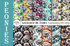 Watercolour and Ink Peonies Seamless Pattern Bundle Product Image 1