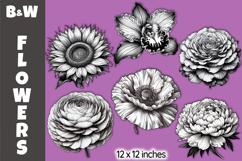 Black &amp; White Floral Clipart, Vintage Botanical Flowers Product Image 1