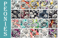 Watercolour and Ink Peonies Seamless Pattern Bundle Product Image 9