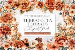 Watercolor Terracotta Florals Clipart, BUNDLE PNG. Product Image 1