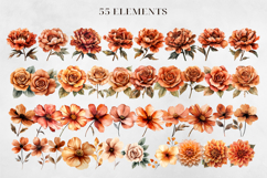 Watercolor Terracotta Florals Clipart, BUNDLE PNG. Product Image 3