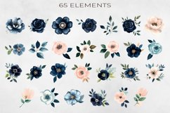 Dark Blue &amp; Blush Pink Flowers Clipart Pack PNG. Product Image 3