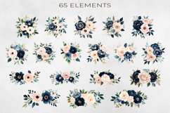 Dark Blue &amp; Blush Pink Flowers Clipart Pack PNG. Product Image 4