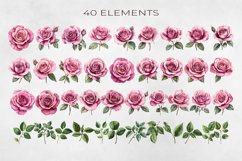 Vintage Pink Rose Flowers Clipart BUNDLE PNG. Product Image 3