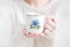 Ivory &amp; Dusty Blue Anemone Flowers, Watercolor Clipart PNG. Product Image 5