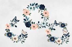 Dark Blue &amp; Blush Pink Flowers Clipart Pack PNG. Product Image 6