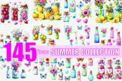 BIG BUNDLE Summer Clipart, Flowers, Bottles and Jars, PNG Product Image 1