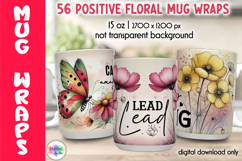 Positive Floral Mug Wraps Bundle, Inspirational Quotes Product Image 1