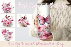 Pink Flowers 20 oz Skinny Tumbler Wrap Product Image 1