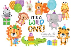 watercolor wild animals birthday party png clipart