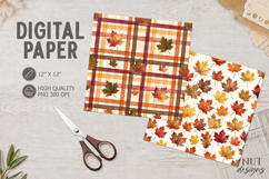 Fall Maple leaves Journal junk Autumn Plaid Digital Paper Product Image 1