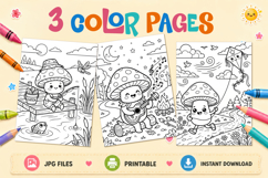 Funny kids Coloring page Cute Mushroom Summer Coloring pages Product Image 1