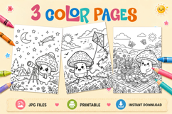 Funny kids Coloring page Cute Mushroom Adventure Coloring Product Image 1