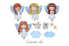 watercolor little girl baptism angels png clip art bundle