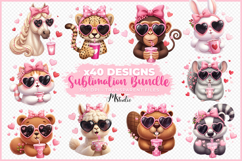 Cute Valentine Animals with Pink Heart Drinks PNG Product Image 3