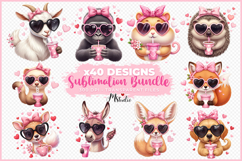 Cute Valentine Animals with Pink Heart Drinks PNG Product Image 4