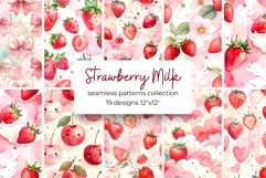 Strawberry Milk Digital Paper Bundle Seamless Patterns Product Image 1