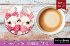 Bunnies Valentine Round Coaster Cute Valentines Day Coaster Product Image 1