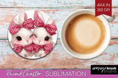 Bunnies Valentine Round Coaster Cute Valentines Day Coaster Product Image 1