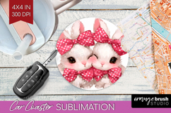 Bunnies Valentine Car Coaster Cute Valentines Day Coaster Product Image 1