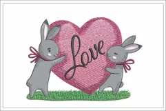Bunnies with heart embroidery design, cute bunnies in love Product Image 1