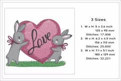 Bunnies with heart embroidery design, cute bunnies in love Product Image 2