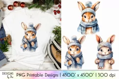 Watercolour Bunny Illustration | Cute Winter Bunnies PNG Product Image 1