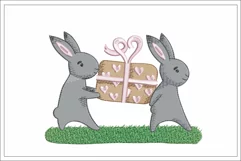 Bunnies with gift embroidery design, cute bunnies in love Product Image 1